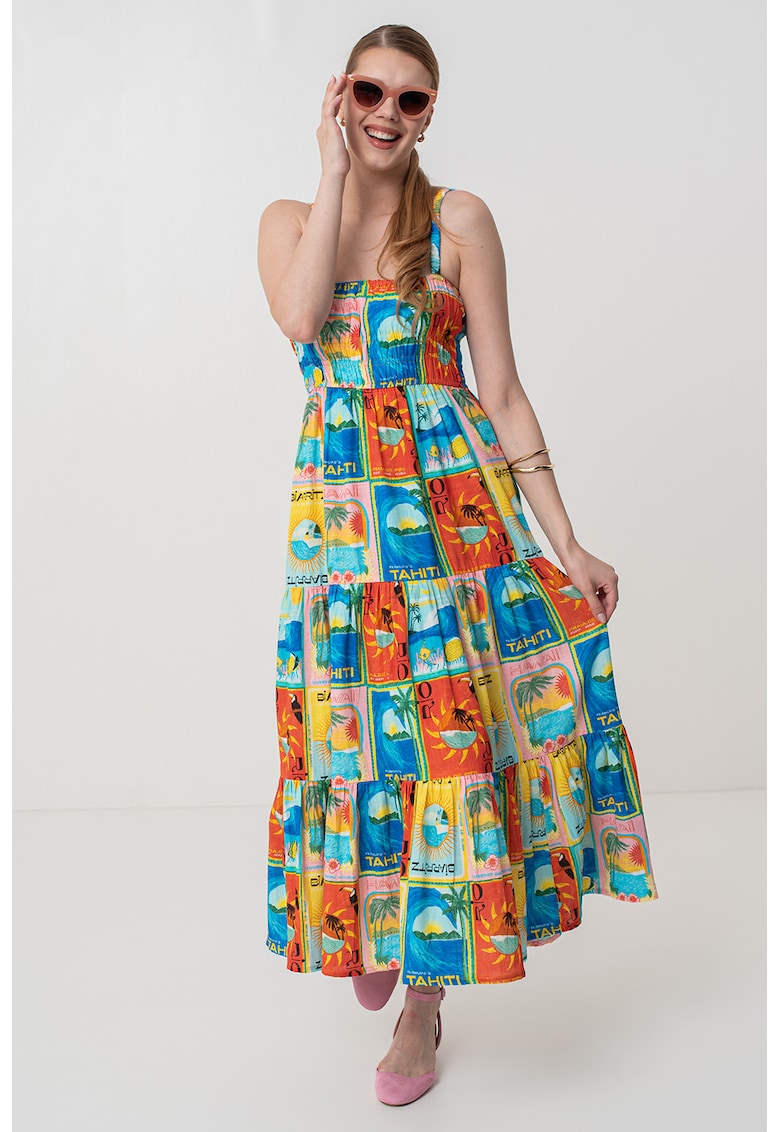 Oferte la Rochie midi evazata cu model - Galben/Portocaliu/Albastru