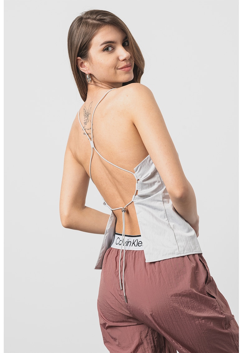 Oferte la Bluza fara maneci cu decolteu adanc pe spate - Gri