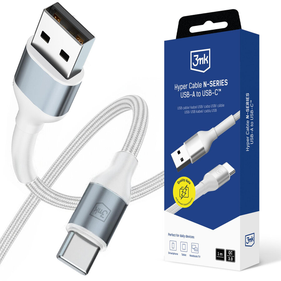 Oferte la Cablu de date Hyper N-SERIES, USB-A la USB-C, 18W, 2A, 1m, Alb