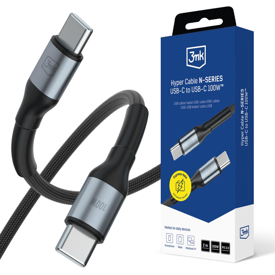 Oferte la Cablu de date Hyper N-SERIES, 2x USB-C, 100W, 5A, 2m, Negru