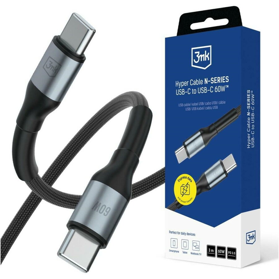 Oferte la Cablu de date Hyper N-SERIES, 2x USB-C, 60W, 3A, 3m, Negru