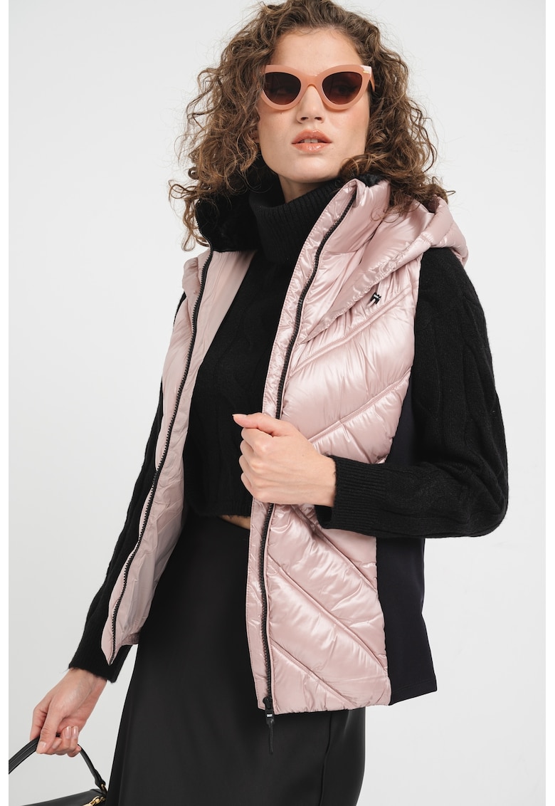 Oferte la Vesta cu aspect matlasat si gluga - Negru/Roz prafuit