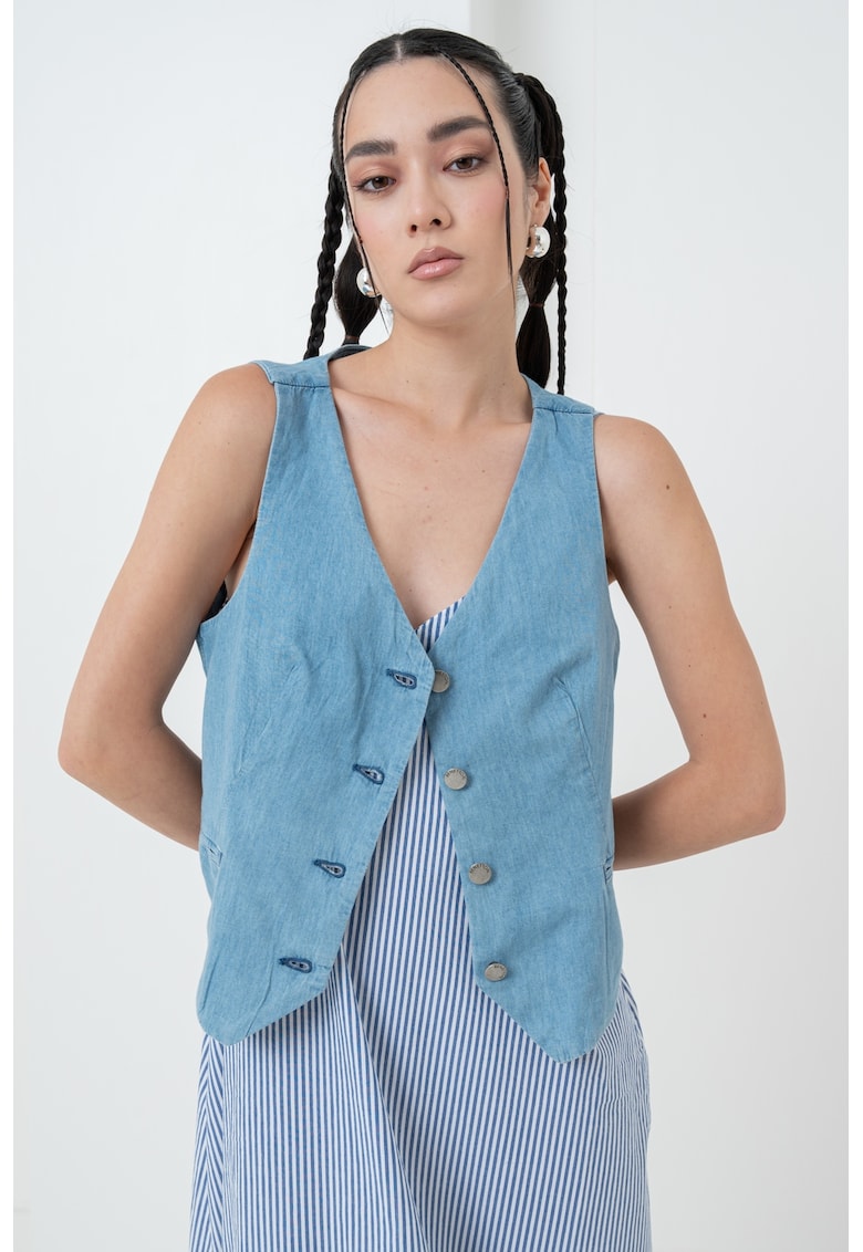 Oferte la Vesta de bumbac cu nasturi - Albastru pastel