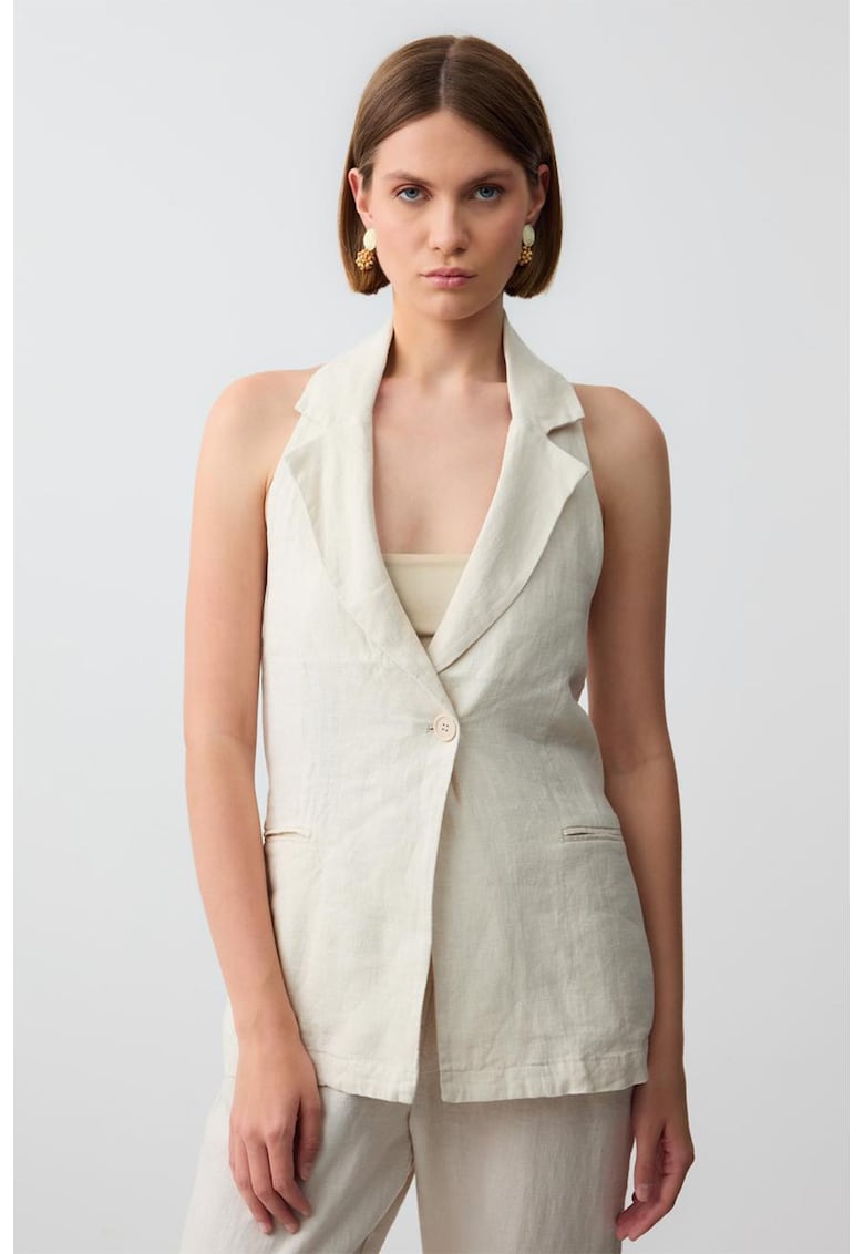 Oferte la Vesta eleganta de in cu decolteu halter - Alb fildes