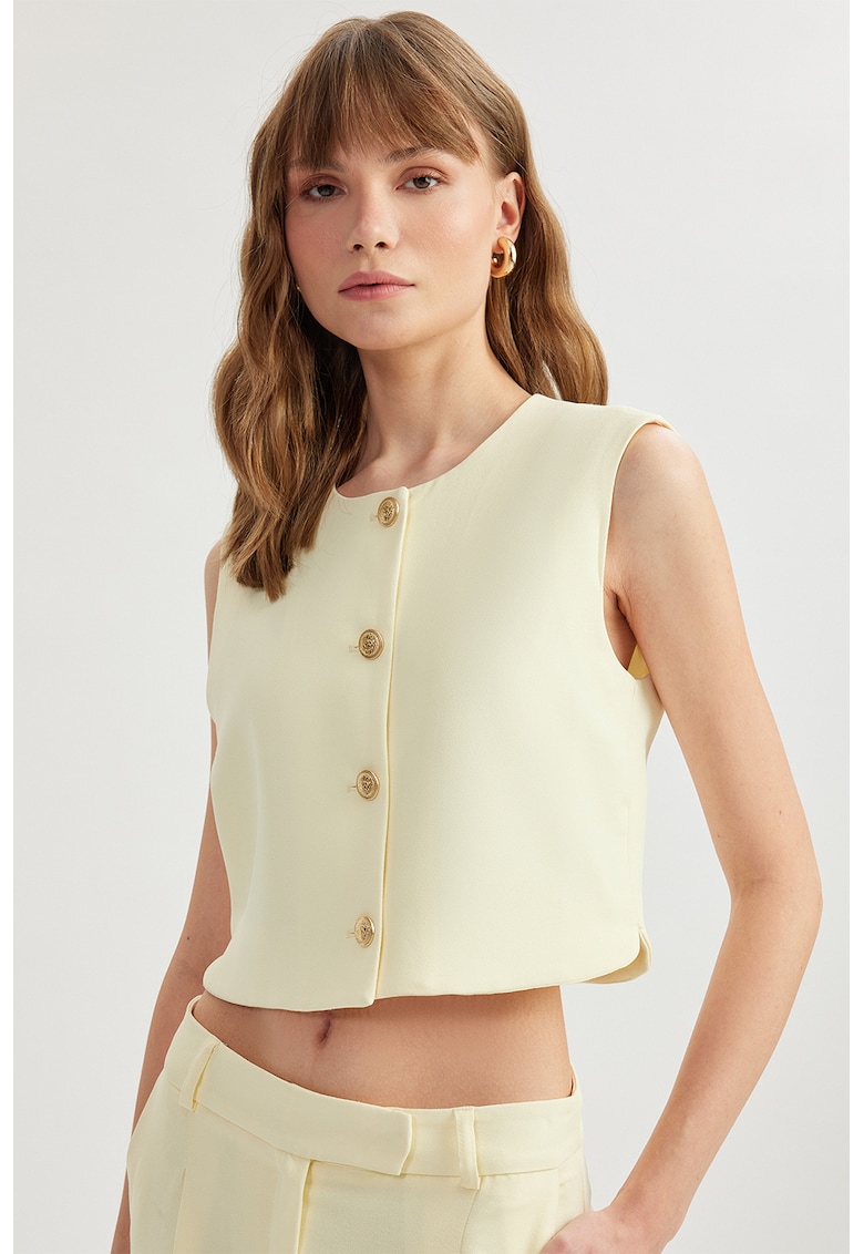 Oferte la Vesta crop cu nasturi - Galben pai