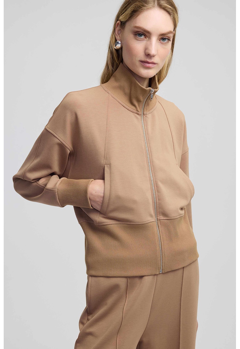 Oferte la Bluza de trening cu maneci cazute si fermoar - Maro deschis