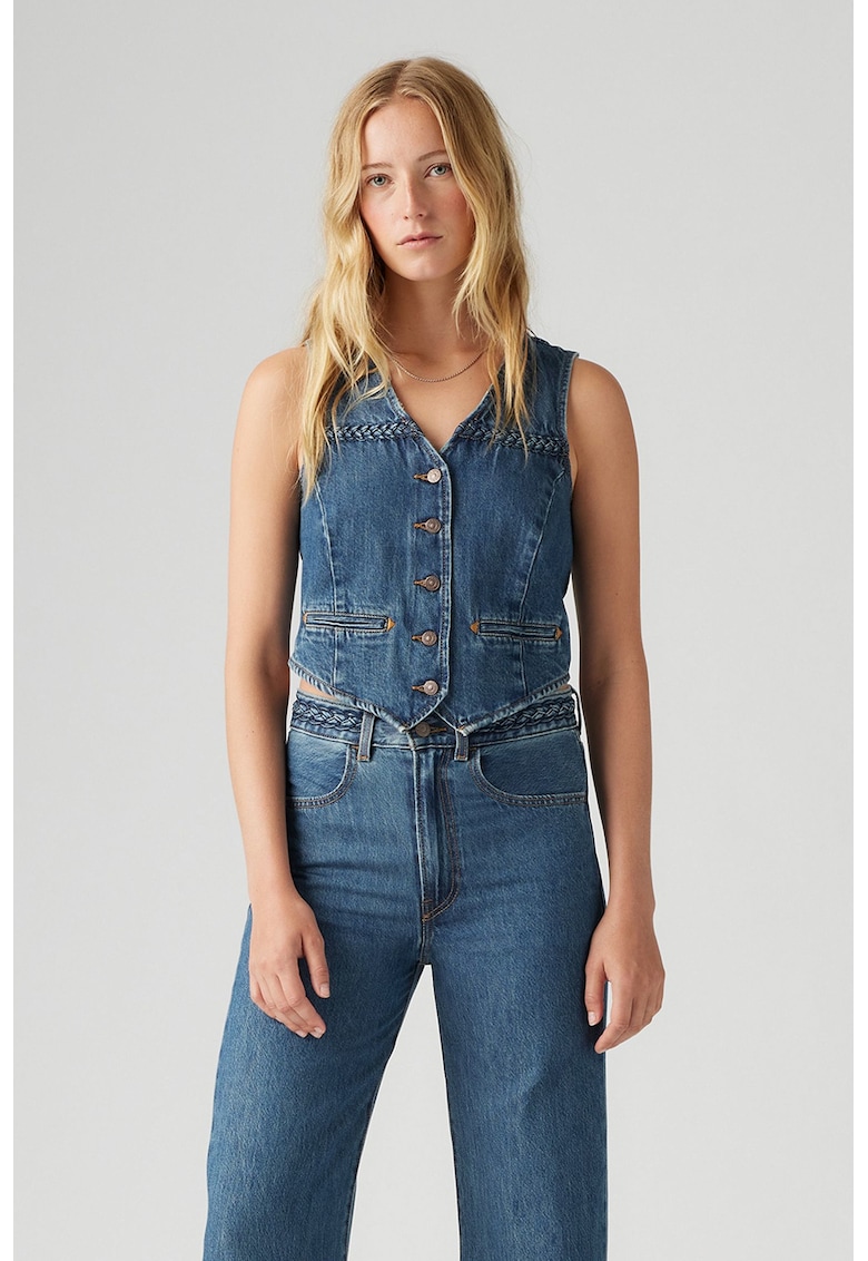 Oferte la Vesta de denim cu nasturi - Albastru inchis