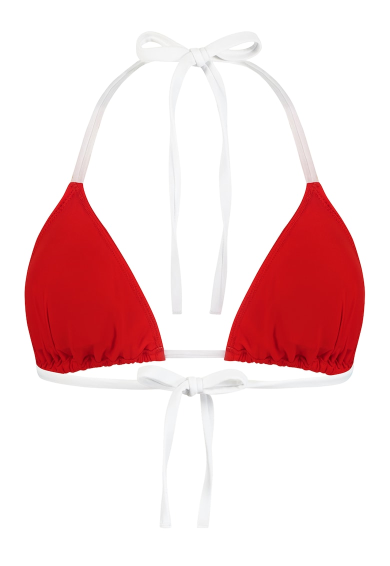 Oferte la Sutien de baie cu cupe triunghiulare si model uni - Alb/Rosu inchis
