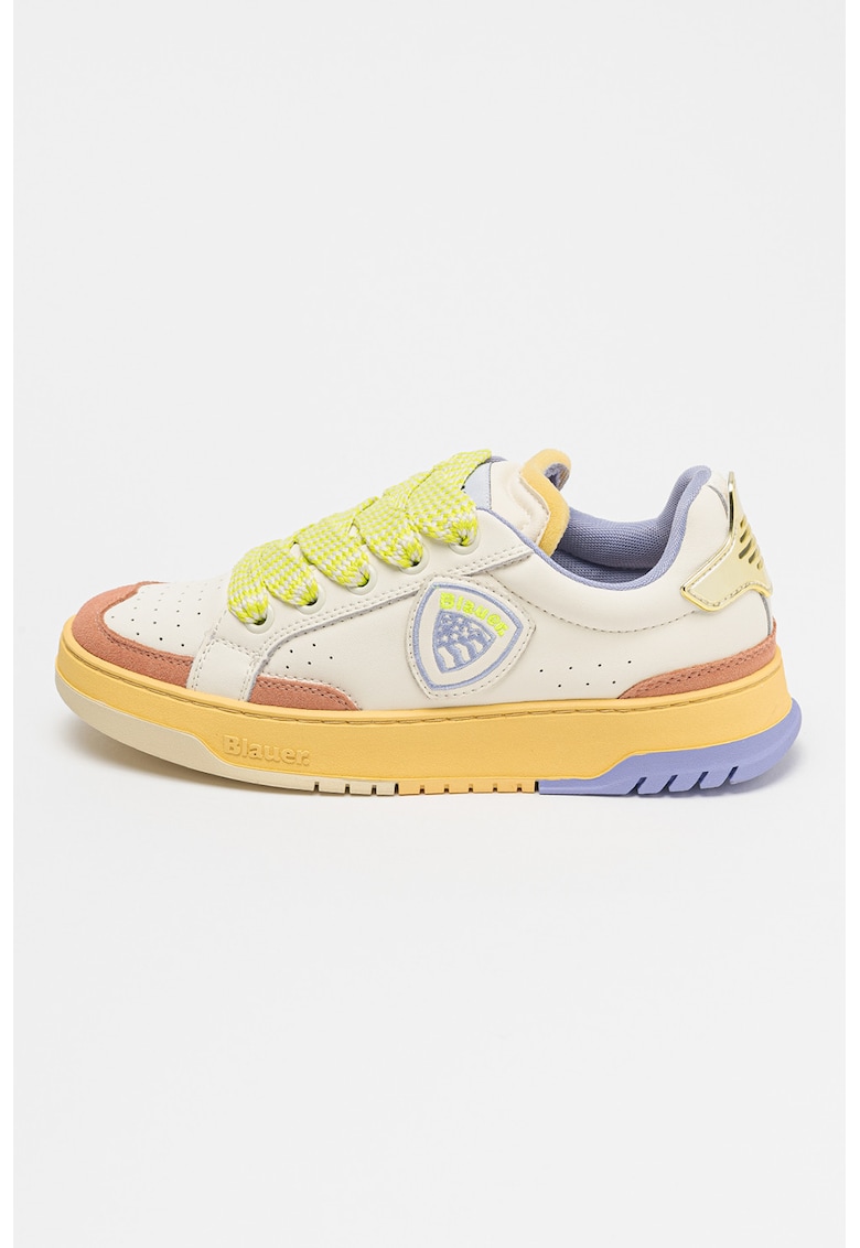 Oferte la Pantofi sport colorblock cu detalii de piele intoarsa - Verde lime/Crem