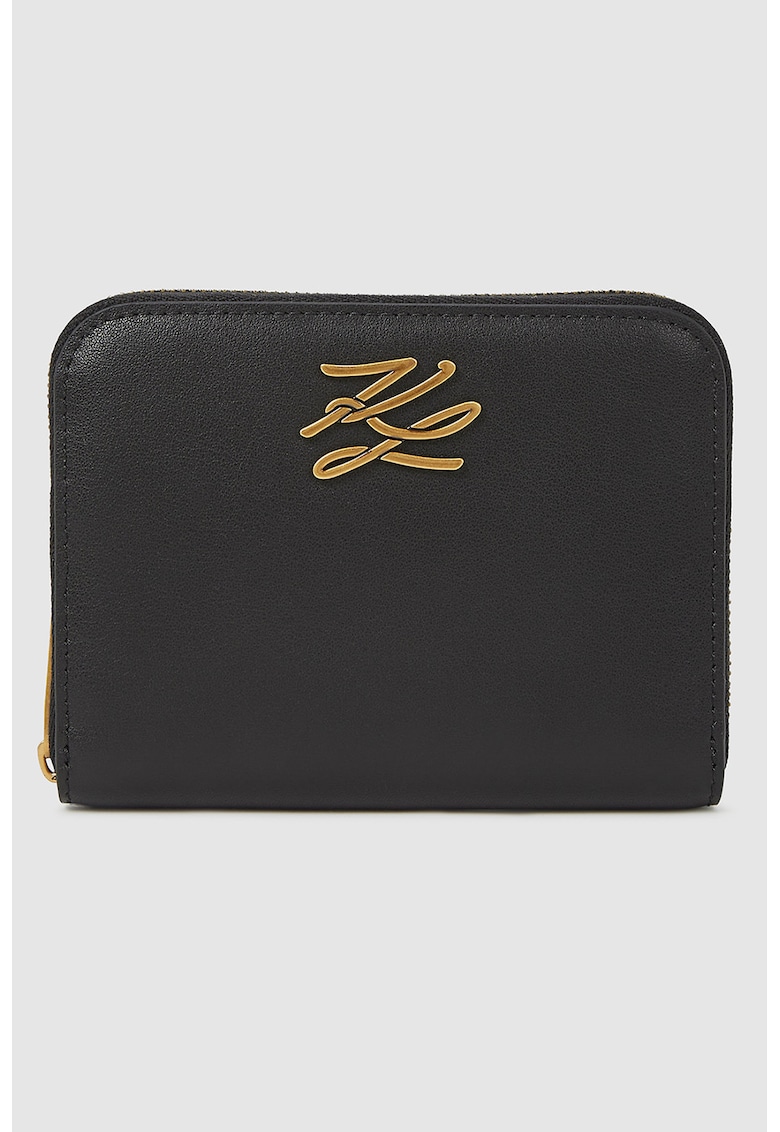 Oferte la Portofel din piele cu logo si fermoar - Auriu/Negru