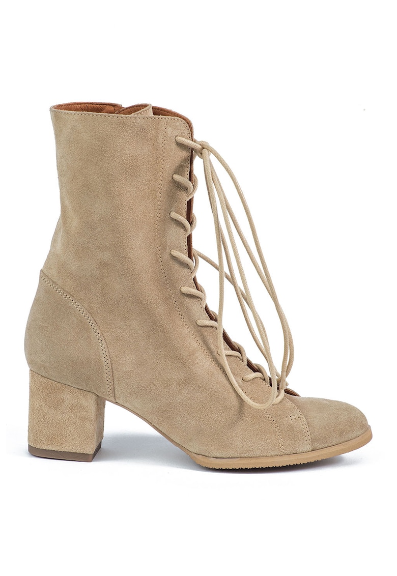 Oferte la Botine de piele intoarsa cu toc masiv - Maro taupe deschis