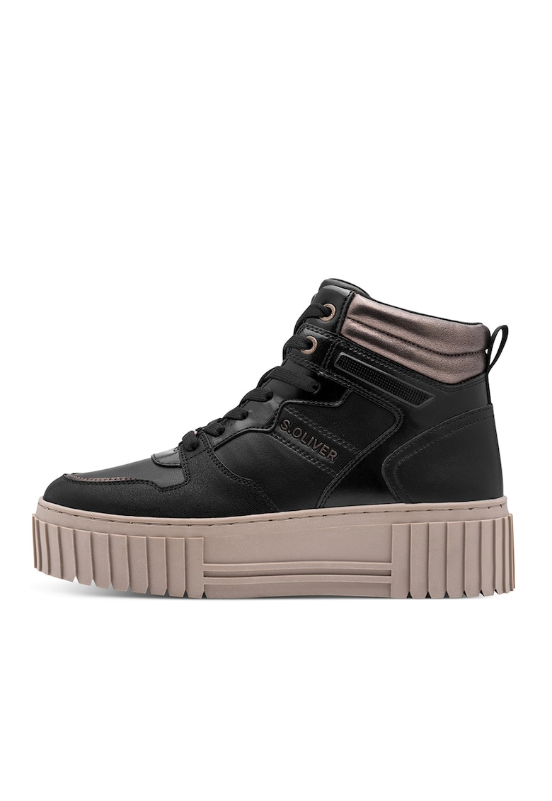 Oferte la Pantofi sport flatform din piele ecologica - Maro inchis/Negru