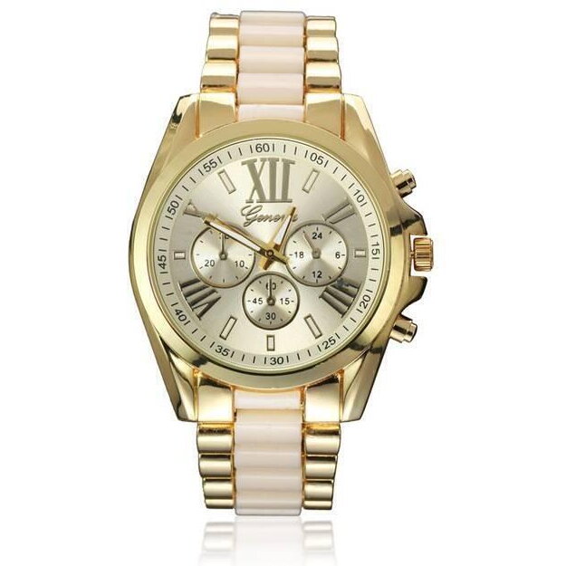 Ceas dama Quartz, Geneva Stylish, Auriu cu Crem