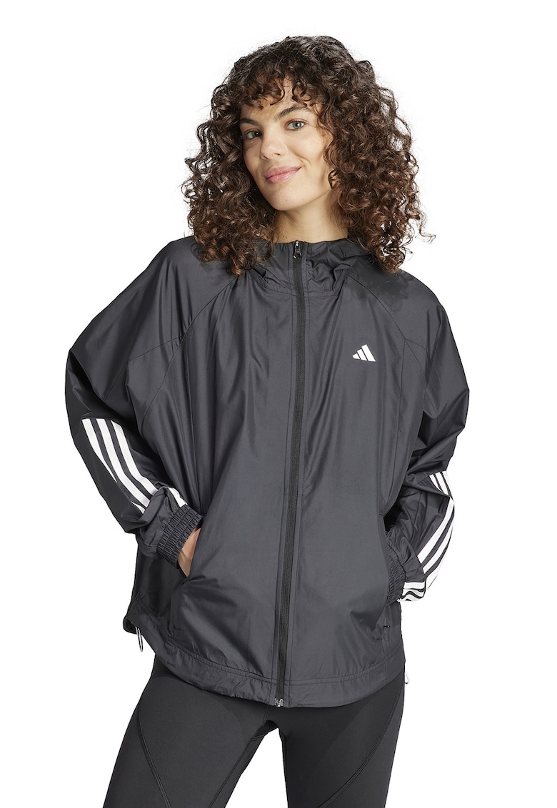 Oferte la Jacheta cu gluga si model monograma pentru fitness - Alb/Negru