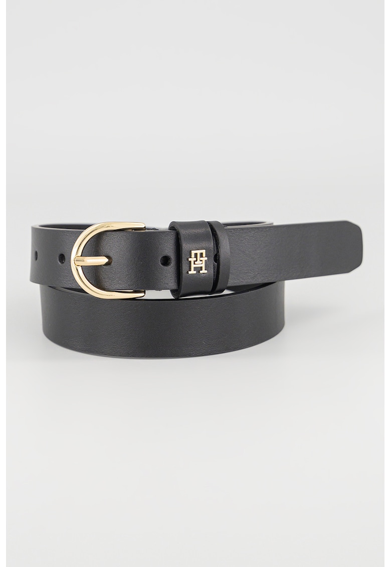 Oferte la Curea de piele cu detaliu logo Essential - Negru