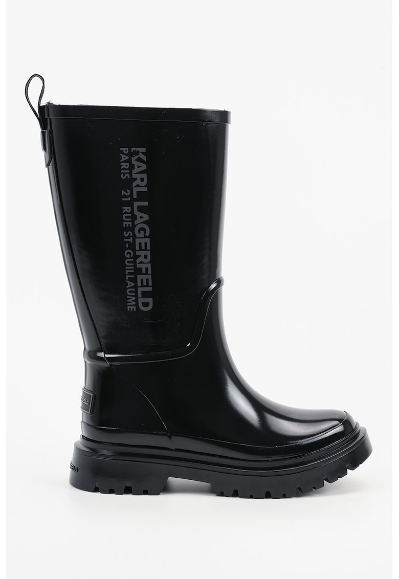 Oferte la Cizme mid-calf cauciucate cu imprimeu logo - Negru