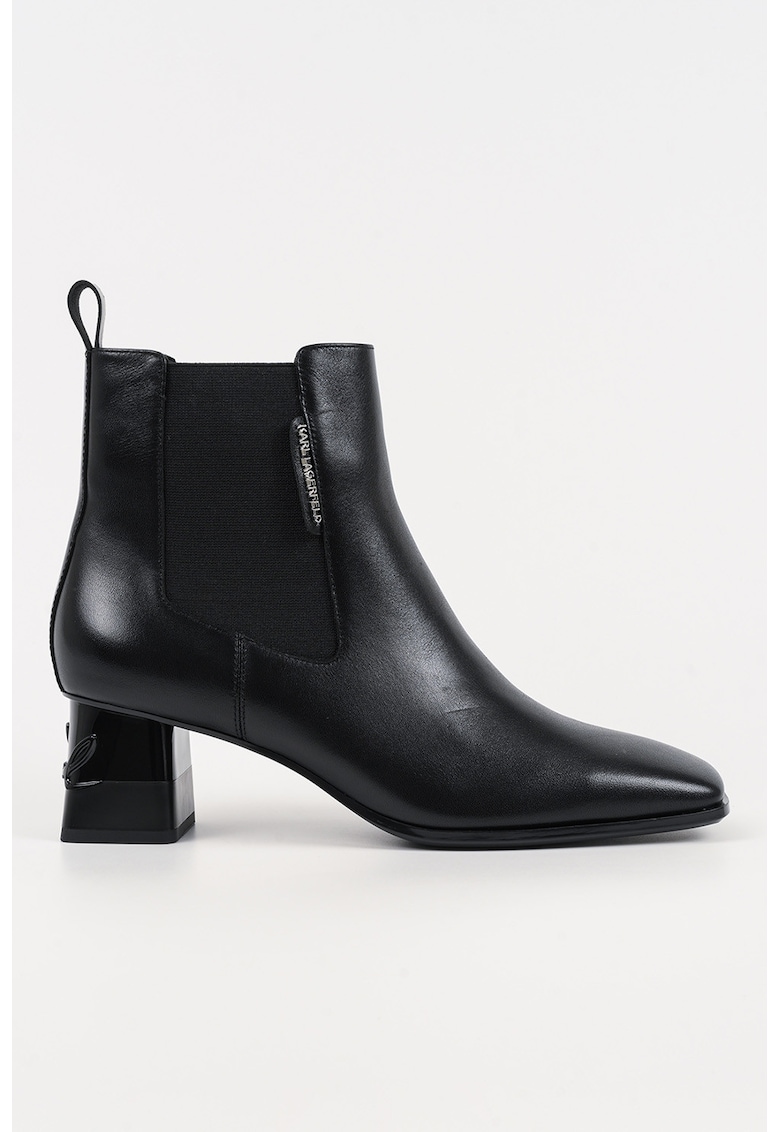 Oferte la Botine din piele cu varf patrat si logo in relief pe toc - Negru