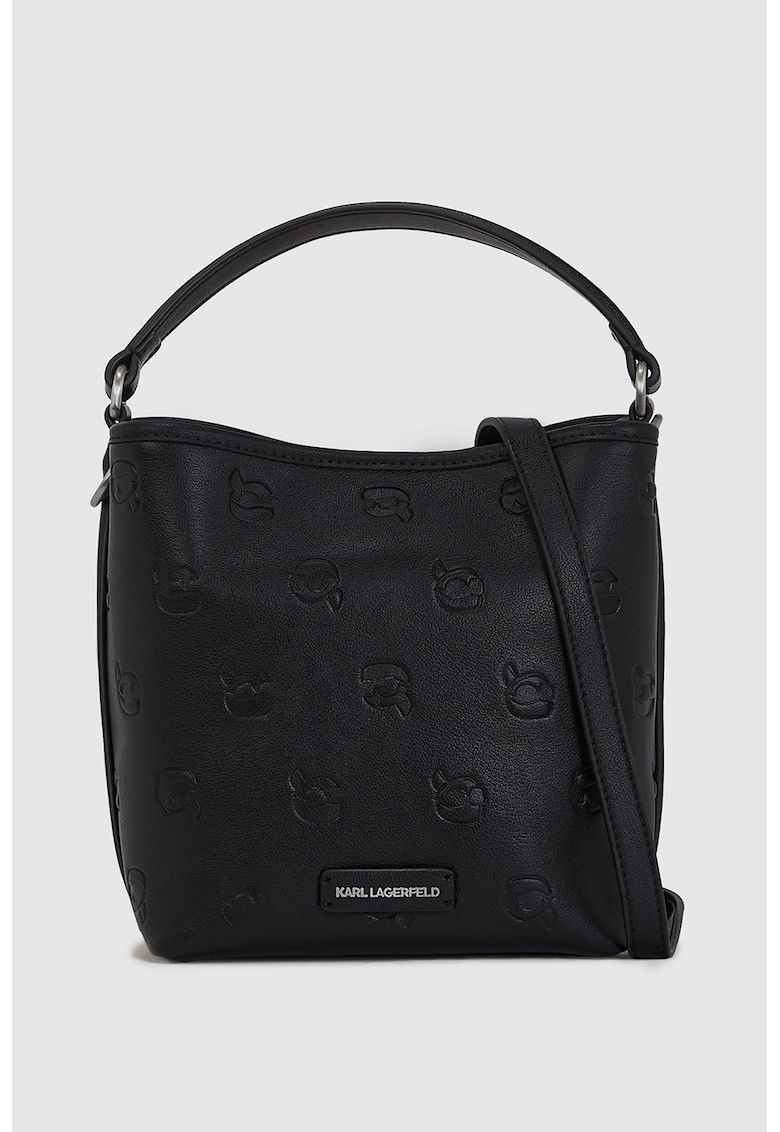 Oferte la Geanta shopper cu model monograma si bareta detasabila - Negru