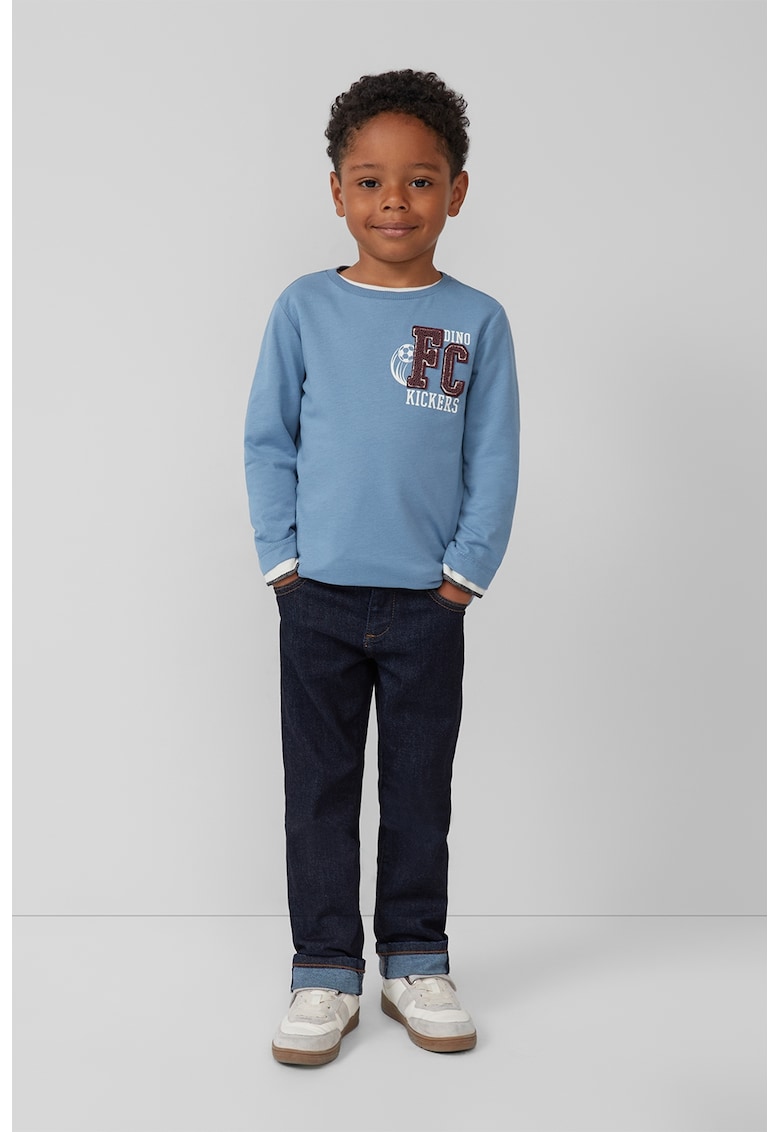 Oferte la Bluza din bumbac cu imprimeu text - Albastru prafuit