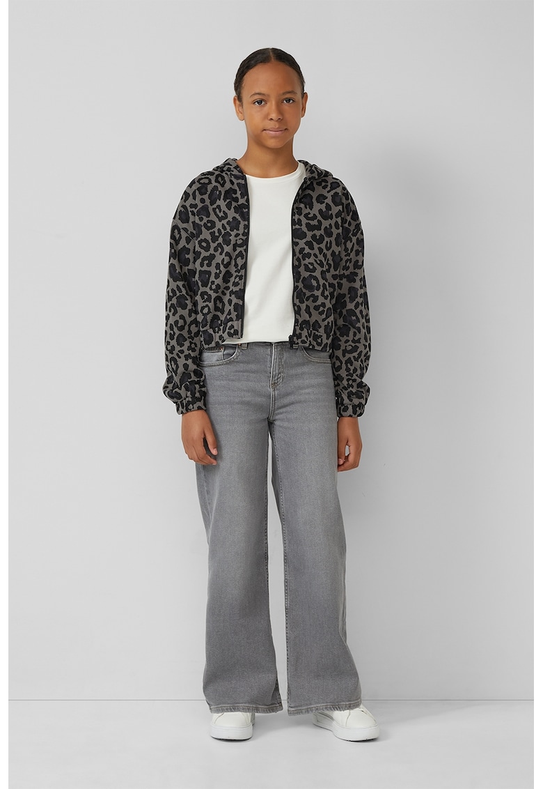 Oferte la Jacheta cu animal print si fermoar - Negru/Gri inchis