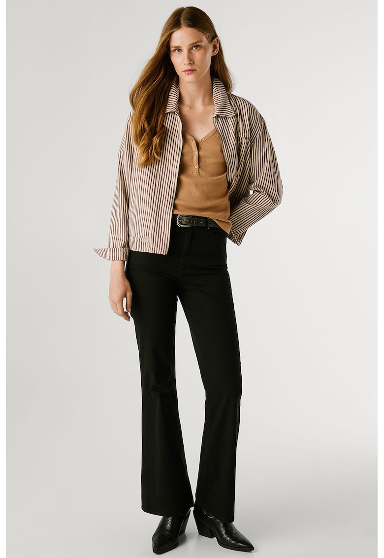 Oferte la Pantaloni cu model uni si talie inalta - Negru