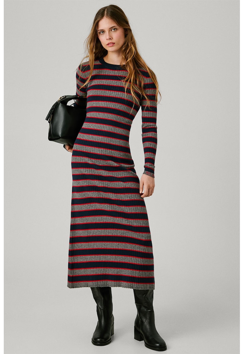 Oferte la Rochie midi cu model in dungi - Rosu/Gri melange/Bleumarin