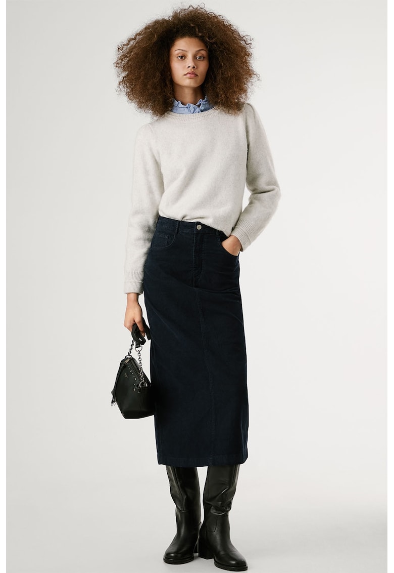 Oferte la Fusta midi din denim cu croiala dreapta - Albastru ultramarin