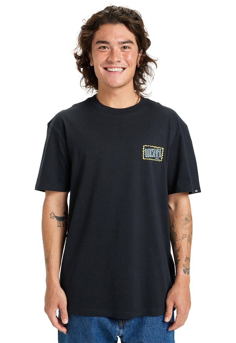 Oferte la Tricou lejer din bumbac cu imprimeu logo pe partea din spate - Negru/Galben/Albastru
