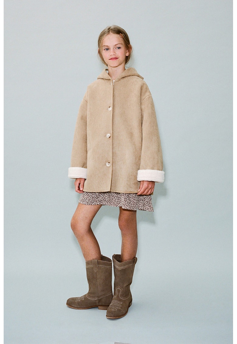 Oferte la Haina din blana shearling sintetica cu gluga - Bej