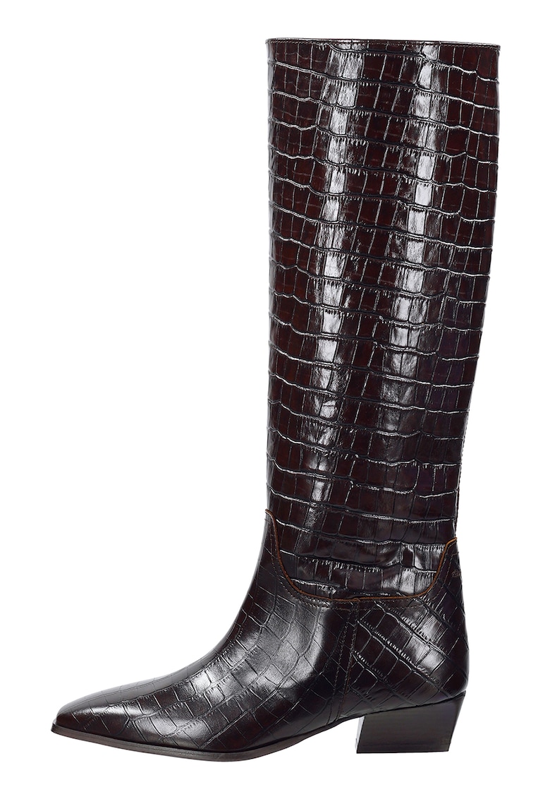 Oferte la Cizme din piele cu aspect de piele de crocodil Bassotte - Maro inchis