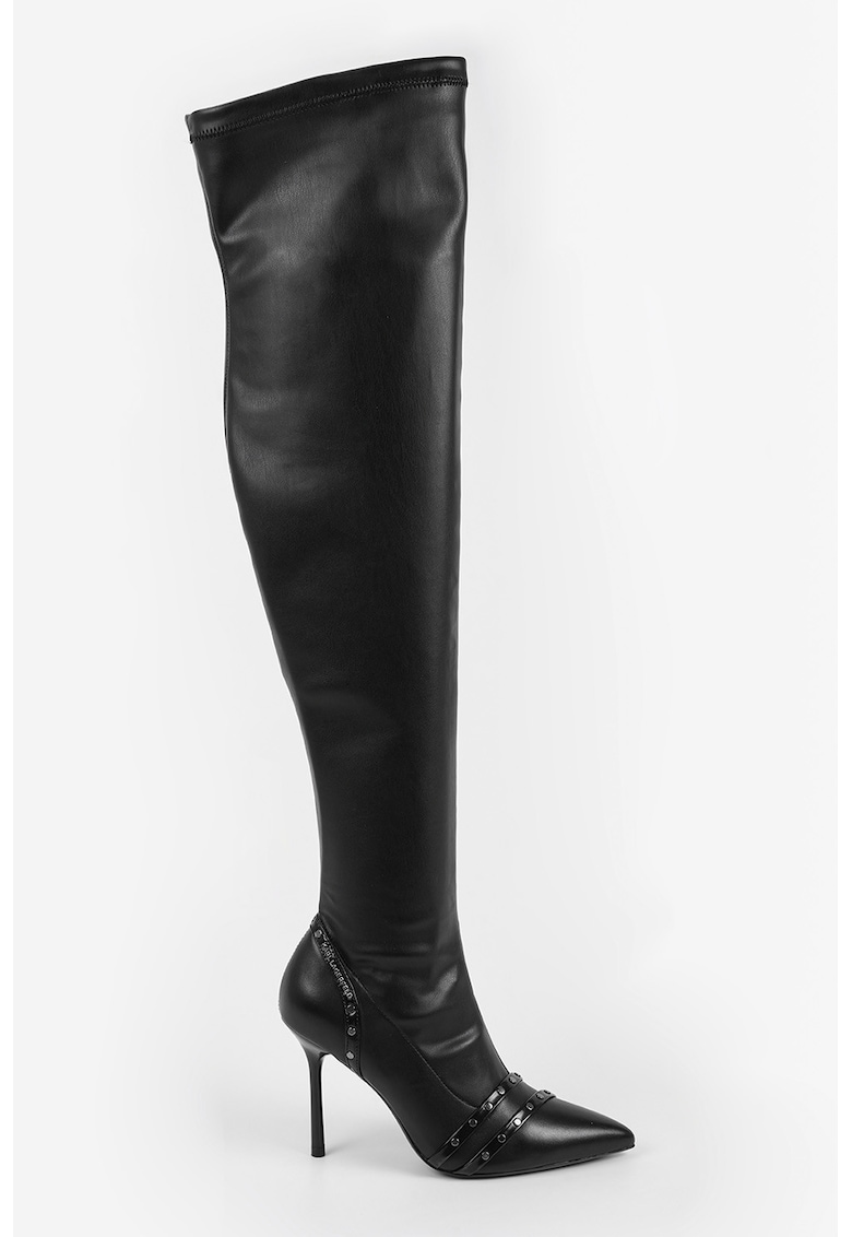 Oferte la Cizme lungi din piele cu toc - Negru