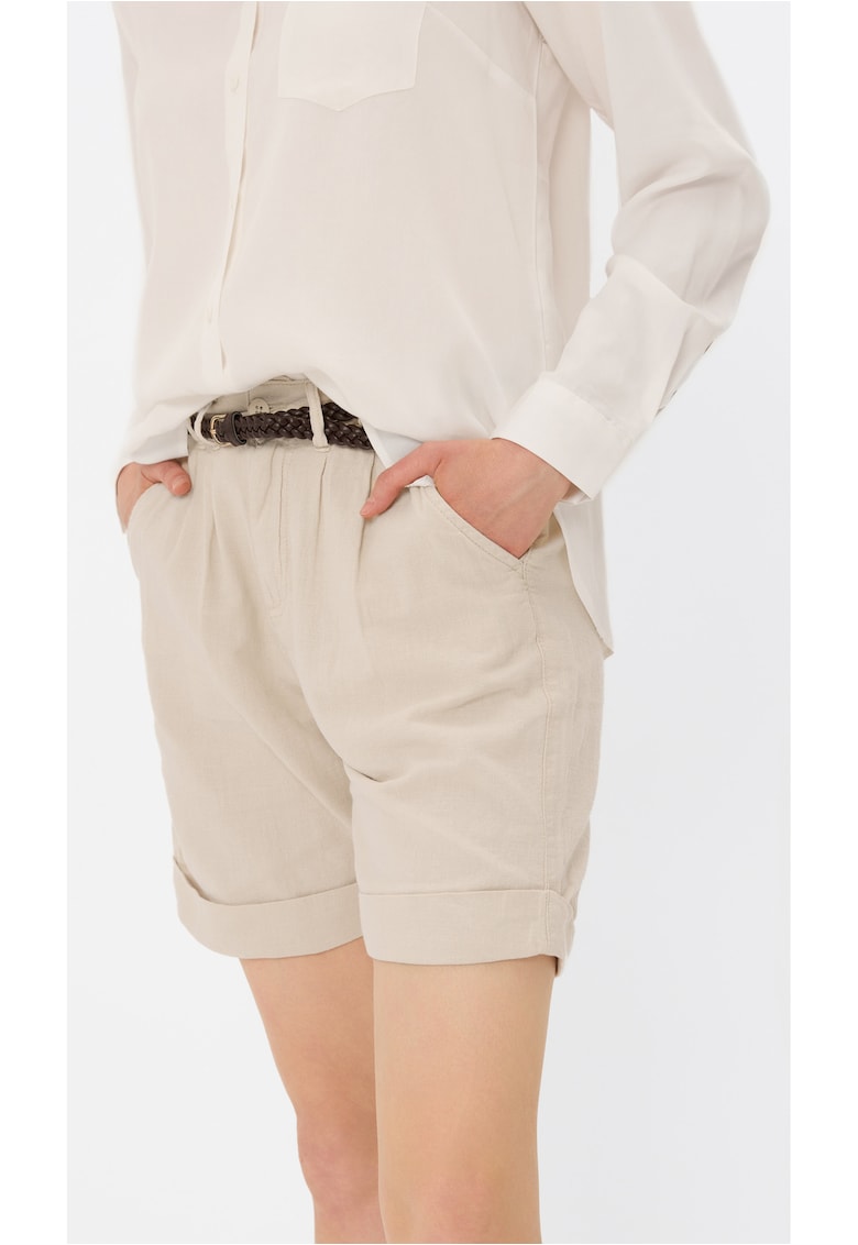 Oferte la Pantaloni scurti pentru femei din in si bumbac  P-Silva crem