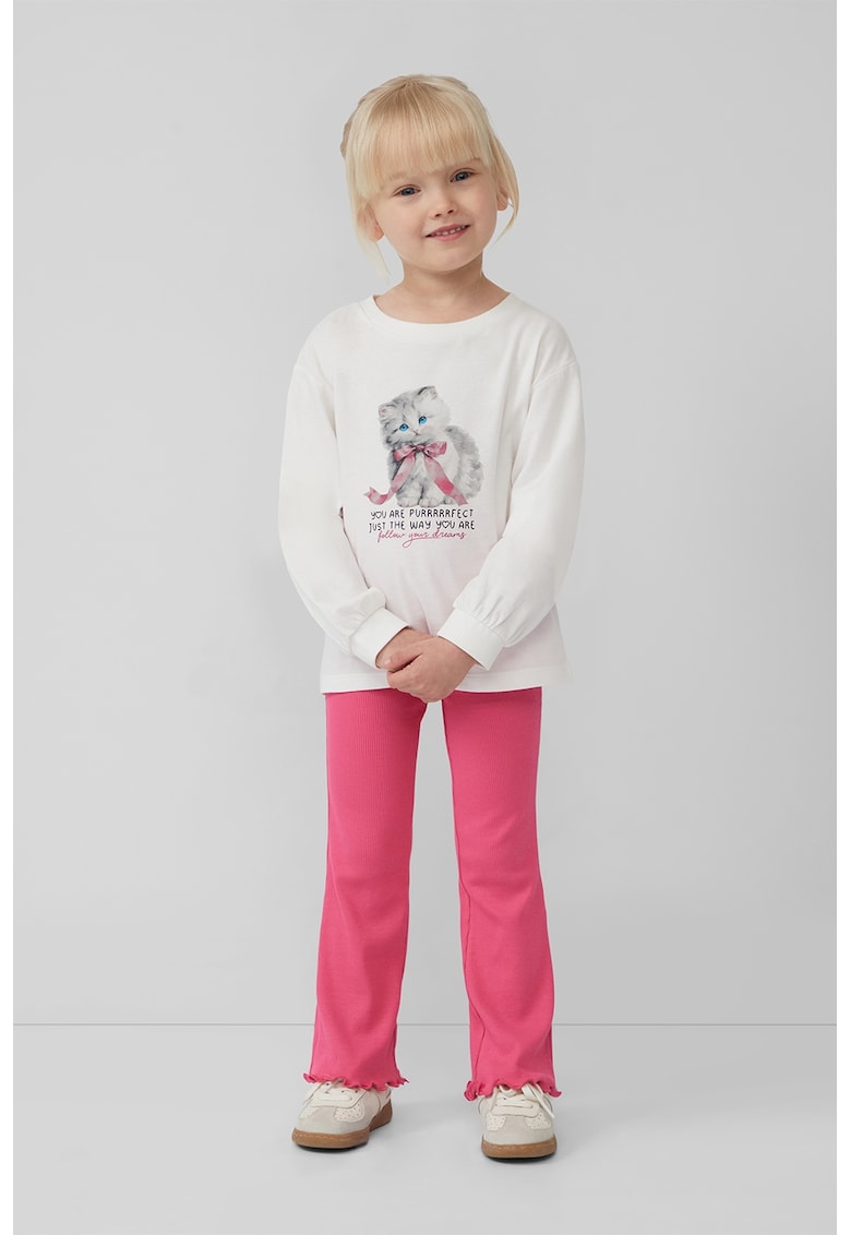 Oferte la Bluza din bumbac cu imprimeu text si grafic - Alb