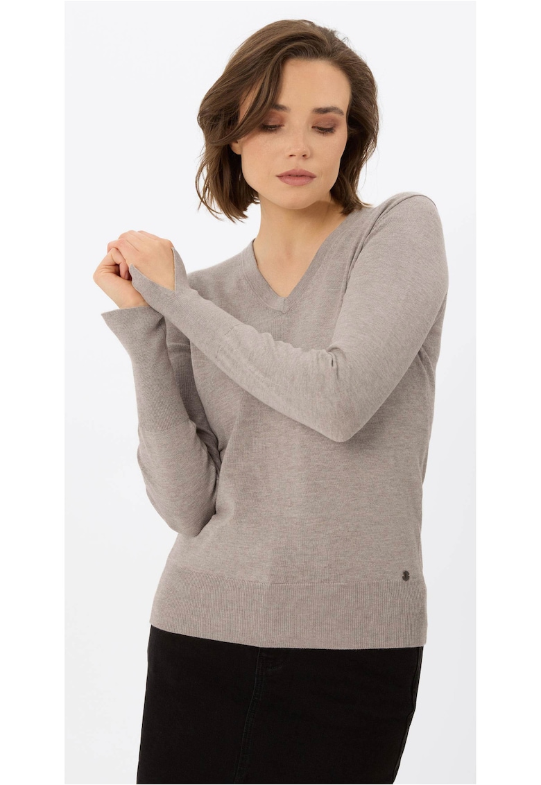 Oferte la Pulover dama cu decolteu in V -  S-Neli - Slim Fit - bej melange - Bej melange