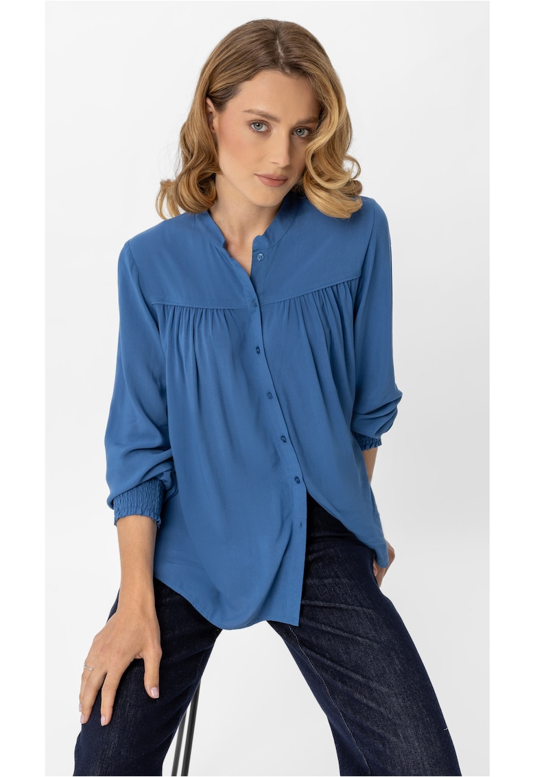 Oferte la Bluza dama lejera - plisata -  K-Enet - cu nasturi - maneci lungi cu mansete elastice - Albastru - Albastru