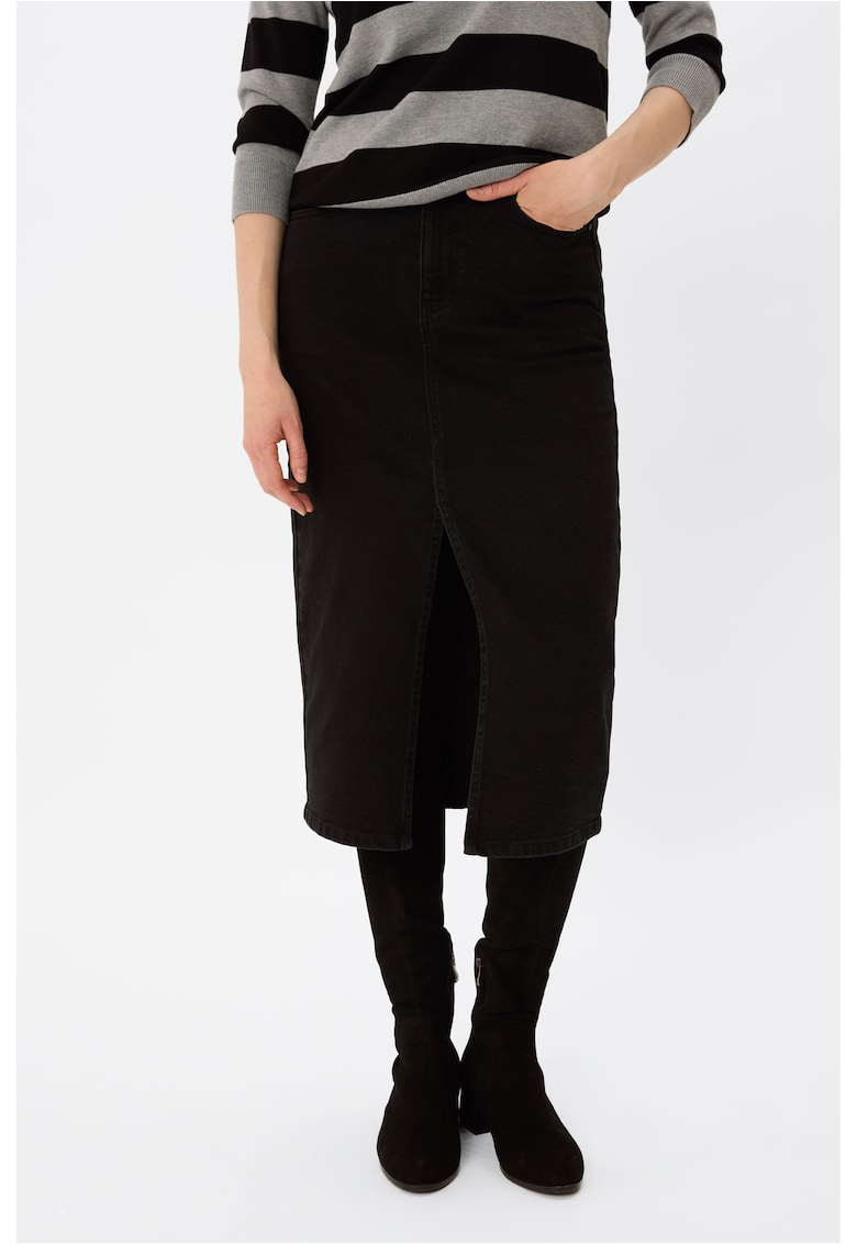Oferte la Fusta midi din denim cu slit frontal  G-Vyen - cu buzunare - Neagra - Negru
