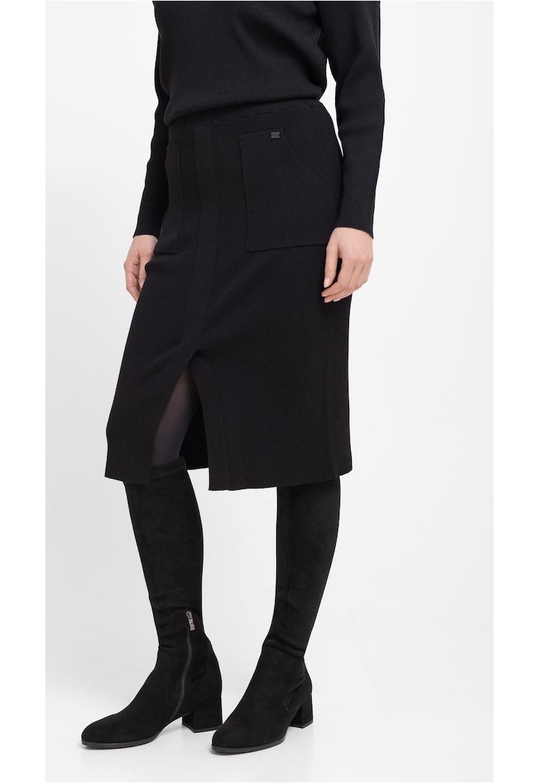 Oferte la Fusta midi tricotata cu buzunare  G-Piko - cu slit frontal - neagra - Negru