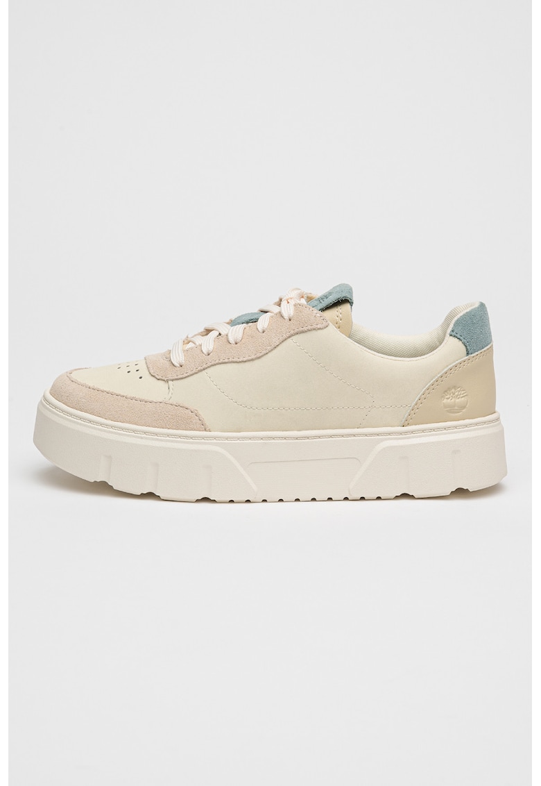 Oferte la Pantofi sport de piele cu insertii de piele intoarsa Laurel Court - Alb fildes/Albastru prafuit