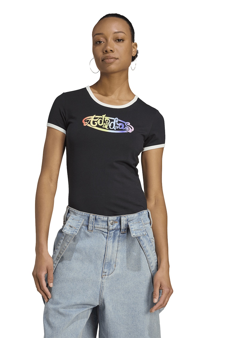 Oferte la Tricou slim-fit din amestec de bumbac cu imprimeu logo - Rosu/Negru/Galben