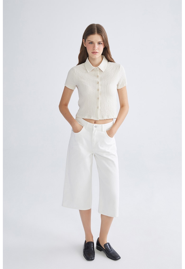 Oferte la Camasa crop texturat cu maneci scurte - Bej deschis