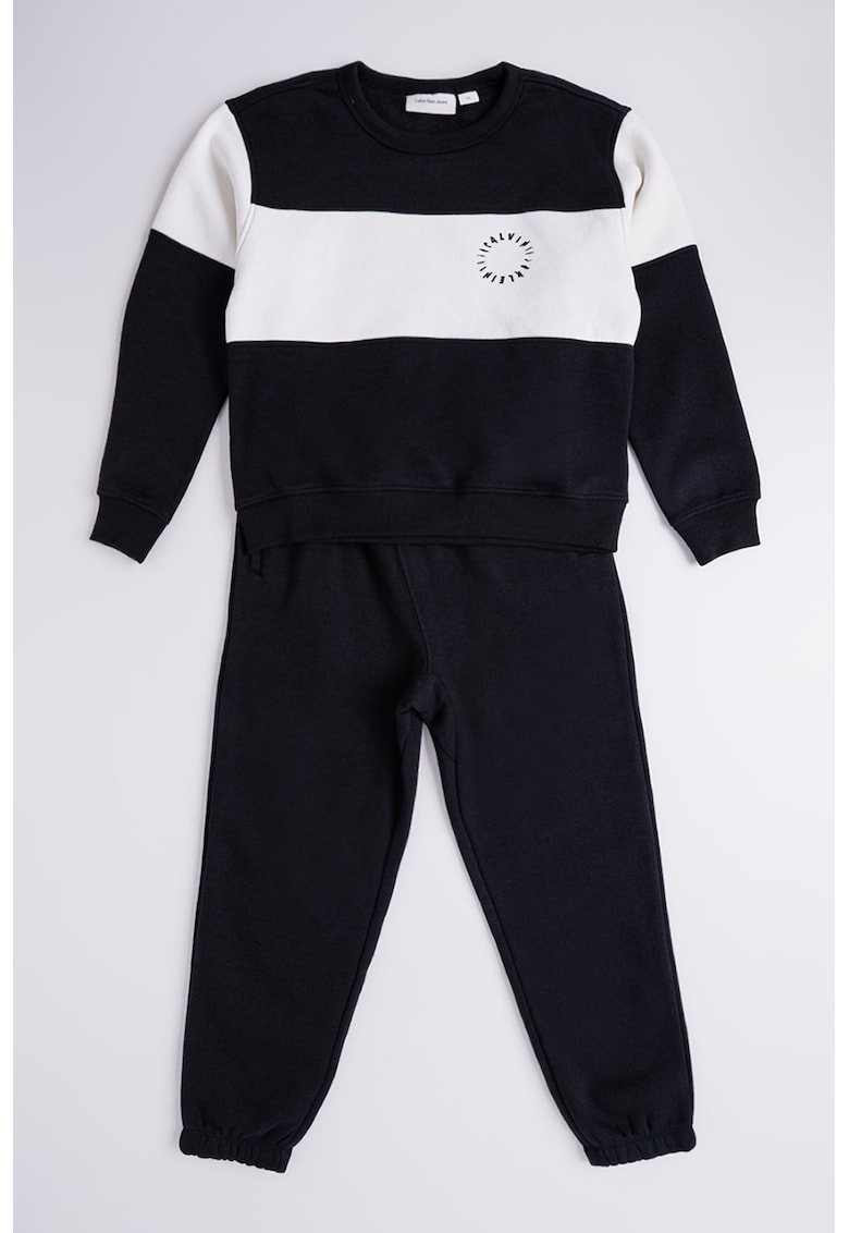 Oferte la Set de bluza de trening cu logo si paantaloni de trening cu snur - Alb/Negru