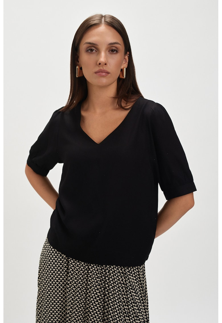 Oferte la Bluza cu decolteu in V si maneci medii - Negru
