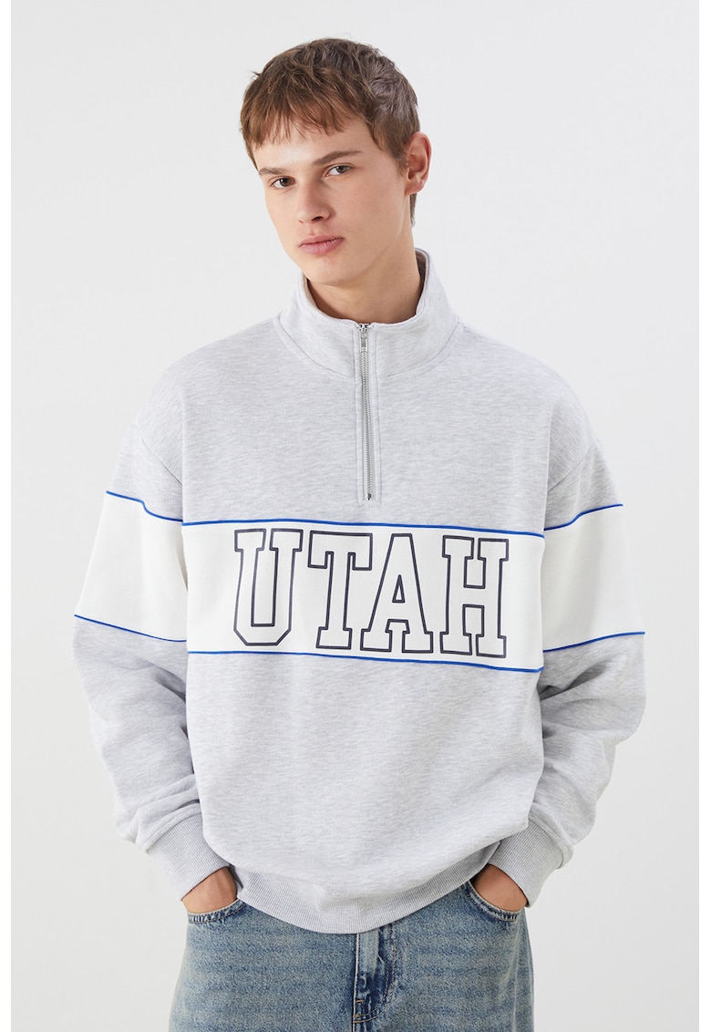 Oferte la Bluza de trening cu fenta scurta cu fermoar - Alb/Gri deschis/Albastru royal