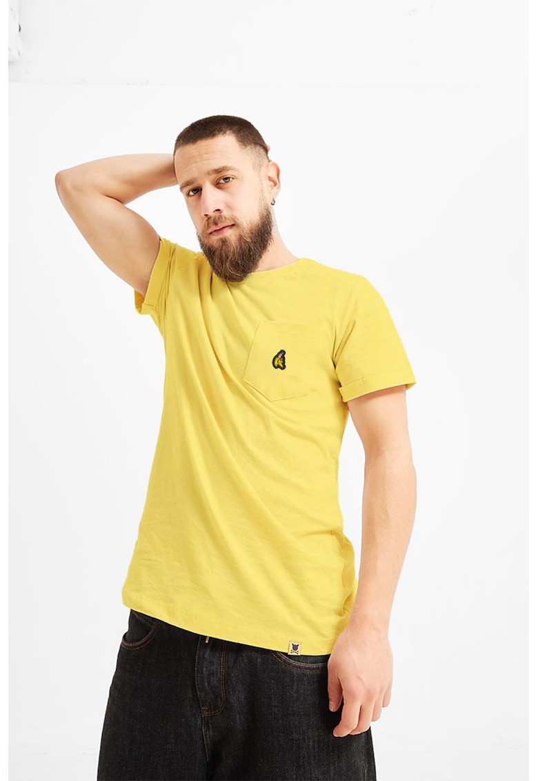 Oferte la Tricou cu buzunar pe piept si decolteu la baza gatului - Galben pal