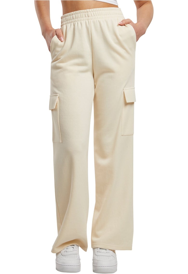 Oferte la Pantaloni de trening cu croiala ampla si buzunare cargo - Alb fildes
