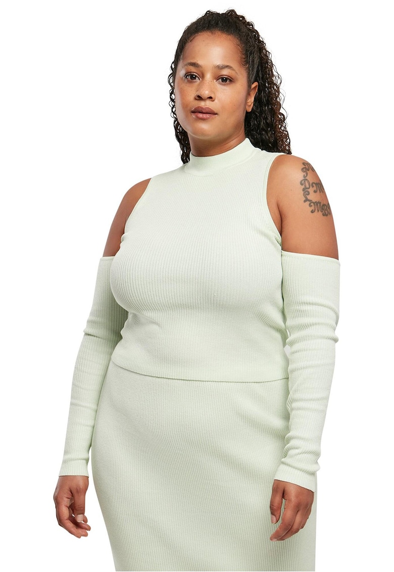 Oferte la Bluza striata tricotata cu umeri decupati - Verde menta