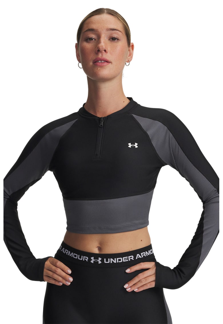 Oferte la Bluza crop cu fermoar scurt pentru antrenament - Negru/Gri inchis