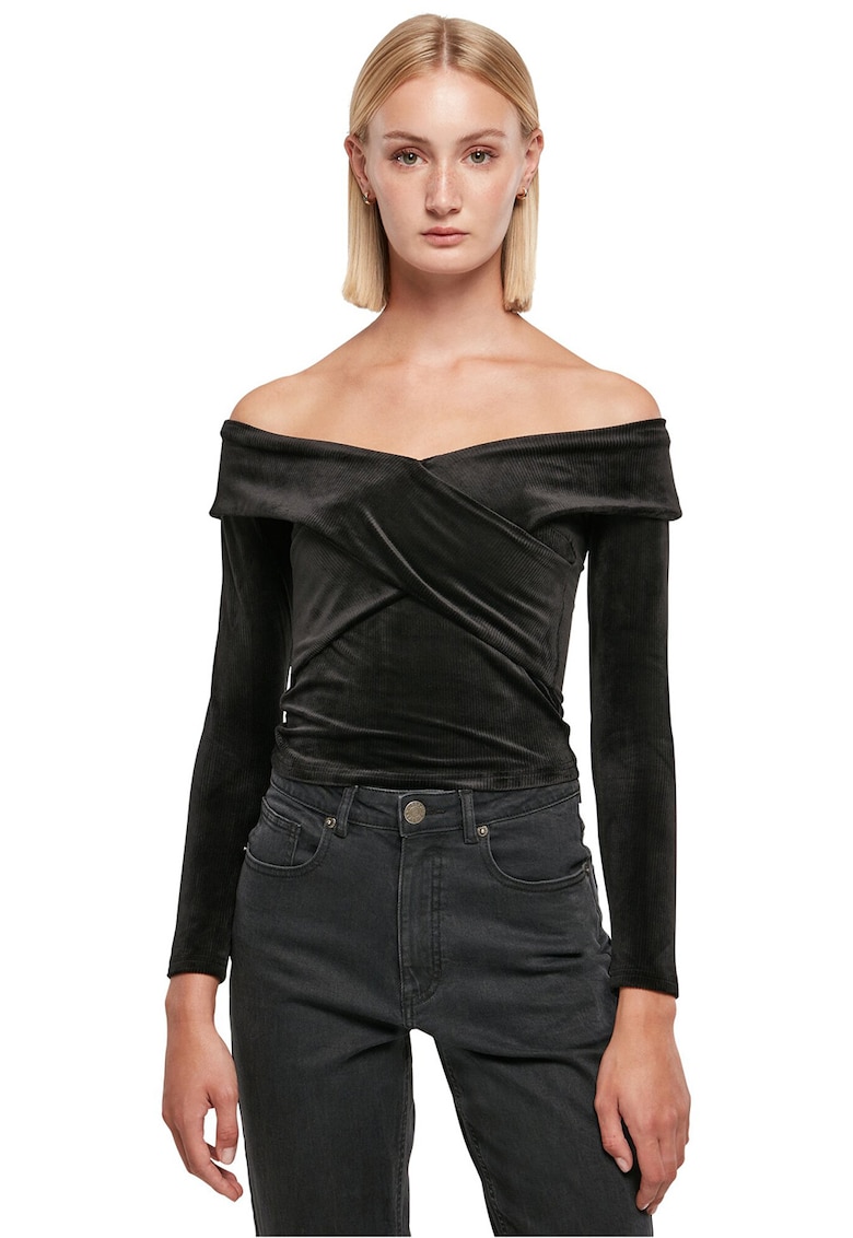 Oferte la Bluza de catofea cu decolteu pe umeri - Negru