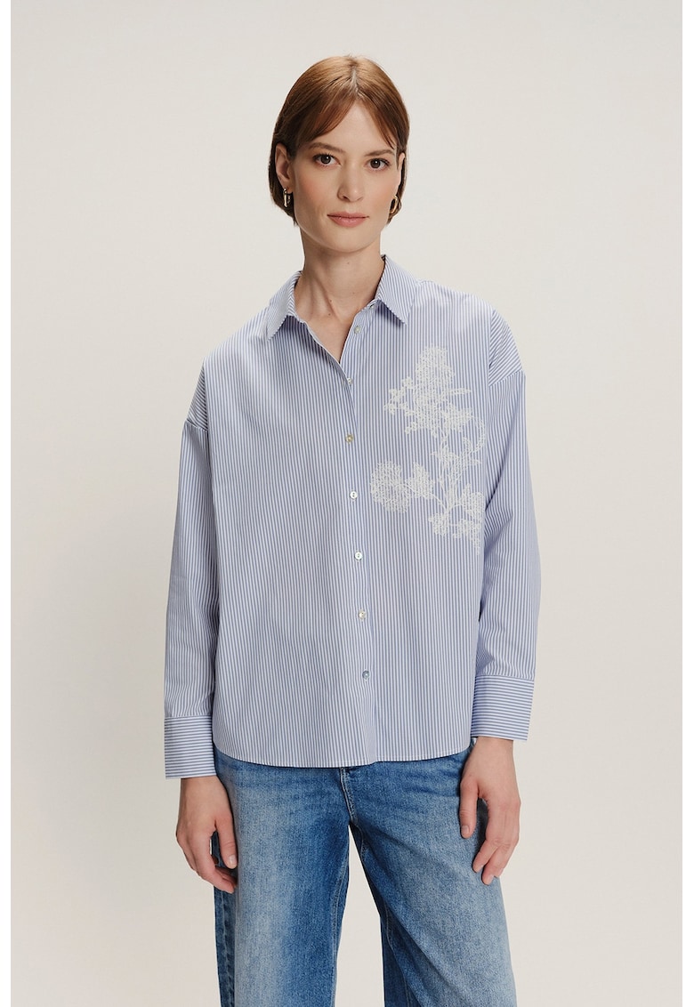 Oferte la Camasa cu detaliu cu imprimeu floral si guler ascutit - Alb/Albastru deschis