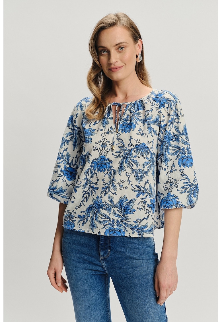 Oferte la Bluza-tunica cu maneci 3/4 - Bej/Albastru
